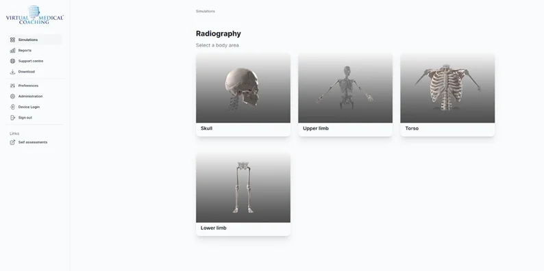 Body area menu showing Skull, Upper Limb, Torso and Lower Limb