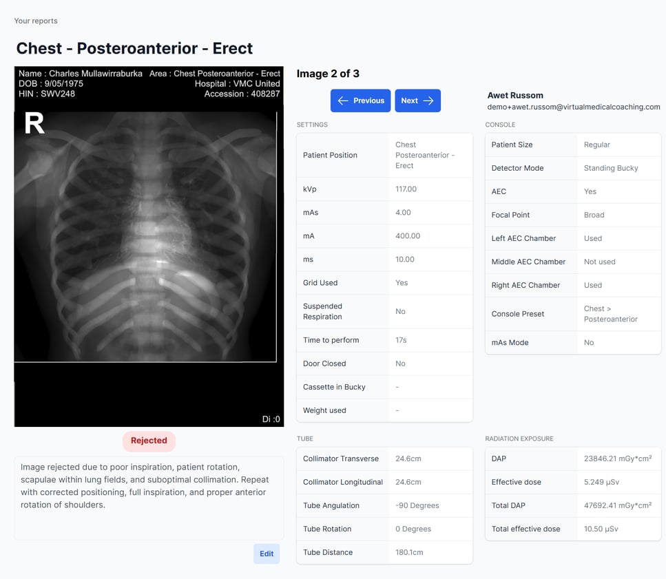 A report showing a student's images and analysis