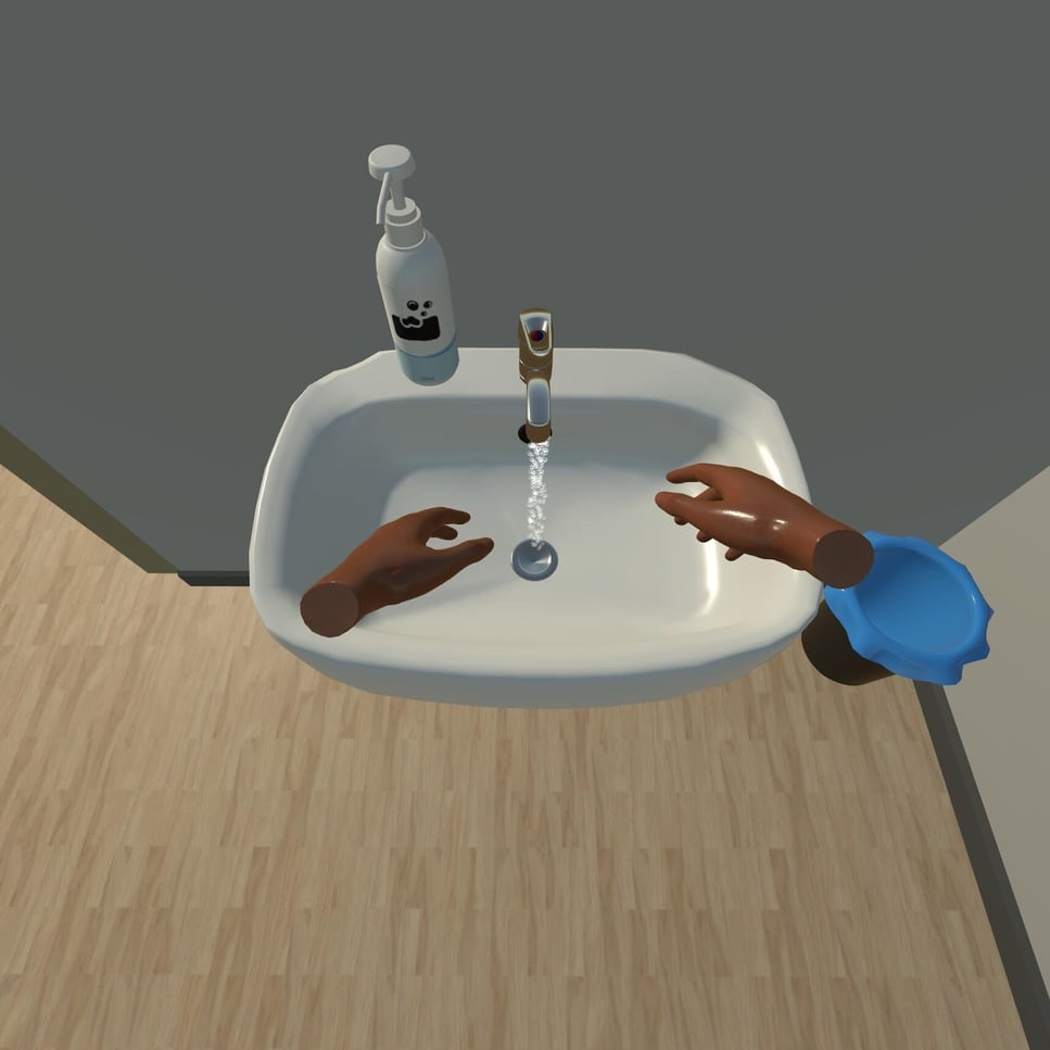 The sink, soap and towel used for handwashing
