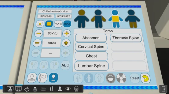 Control panel with exposure factor settings