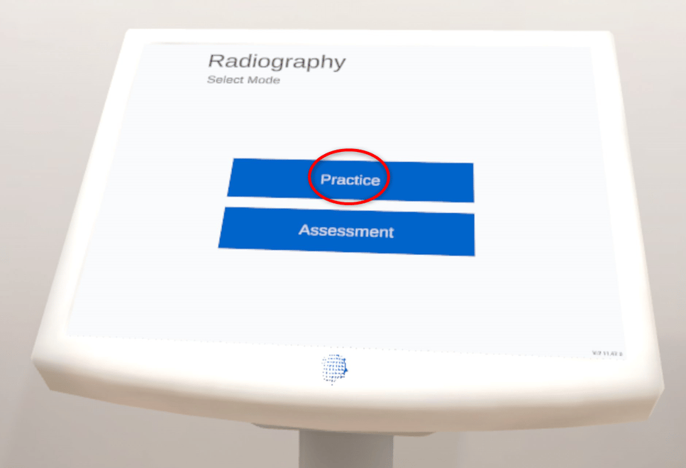 Select Mode screen with Practice and Assessment buttons