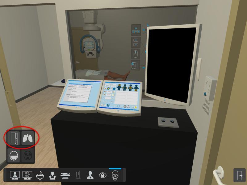 Door and lungs icons in the control room