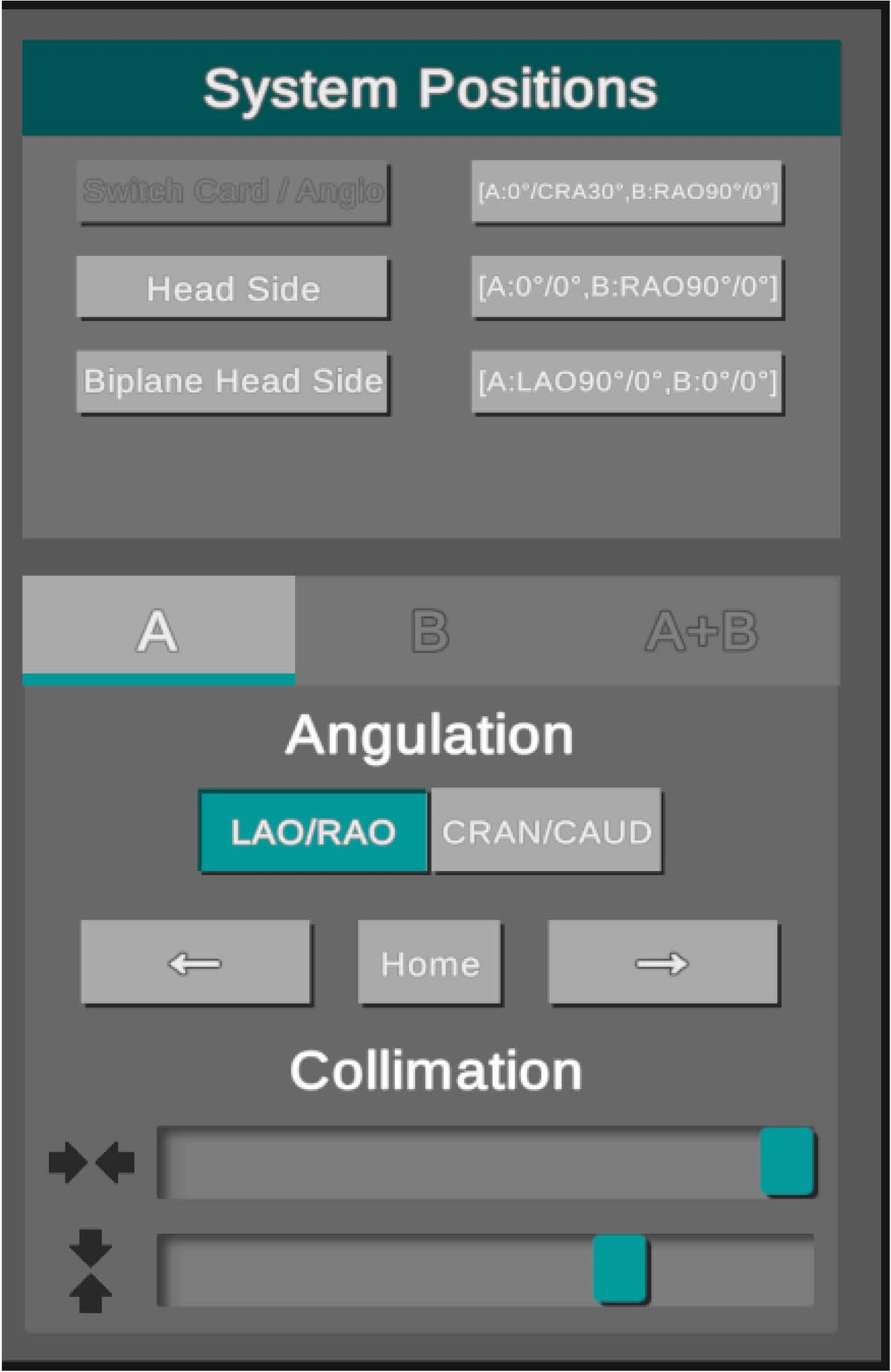 System Positions section with presets, Angulation and Collimation controls
